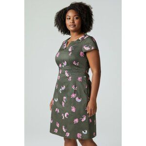 Boden Olive Floral Cap Sleeve Sheath Elegant Dress Size US 18 L Pink Green Midi